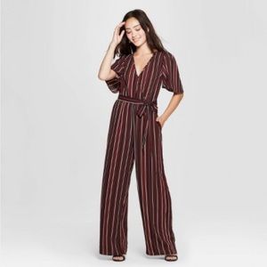 Xhilaration Women’s Burgundy Striped Short Sleeve Jumpsuit - NWT